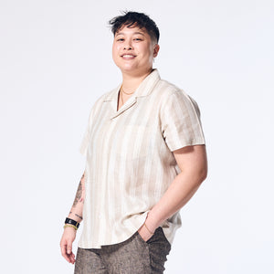 Sand Wide Stripe Linen Camp Shirt