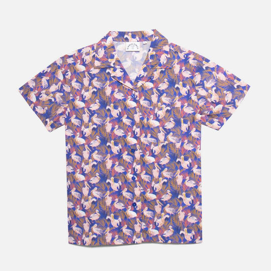Androgynous camp shirt in pelican print