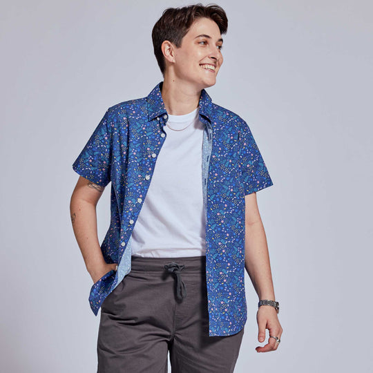 Non-binary clothing short sleeve button-up shirt