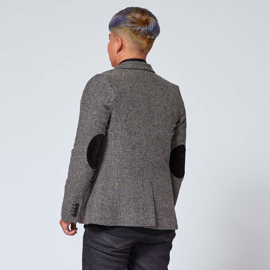 Gray Tweed Blazer + Black Elbow Patches