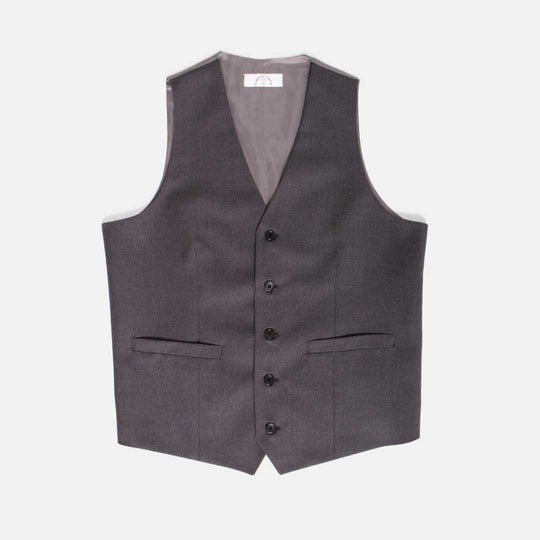 Charcoal vest with charcoal tonal charcoal buttons by Kirrin Finch