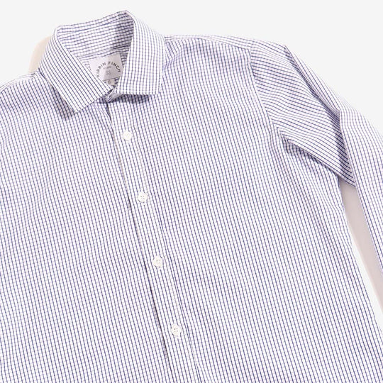 Grid Dress shirt in the white and navy color way against a neutral white background