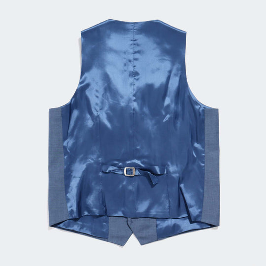 Back of Georgie Slate Blue Vest with adjustable sizing clasp