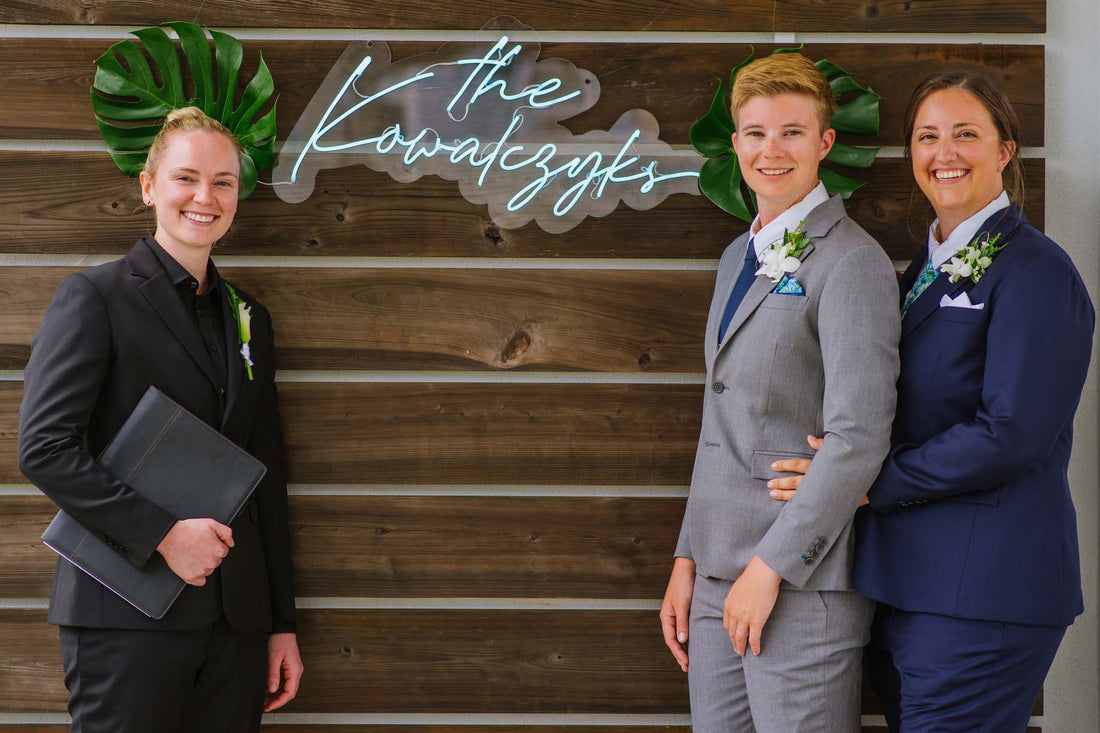 Real Weddings Women's Gray and Navy Blue Suit