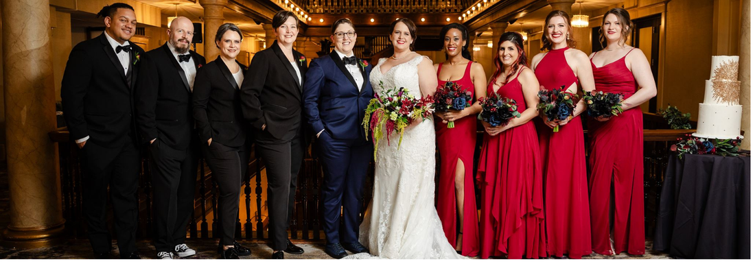 Real Weddings couple: Amanda & Jessica and their wedding party.
