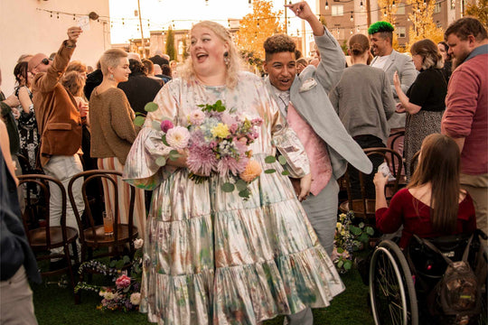 Real Lesbian Wedding in Gray Linen Suit for women