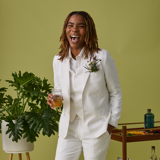 All White Linen Suit with white linen shirt for women, trans, masc, and non-binary folks