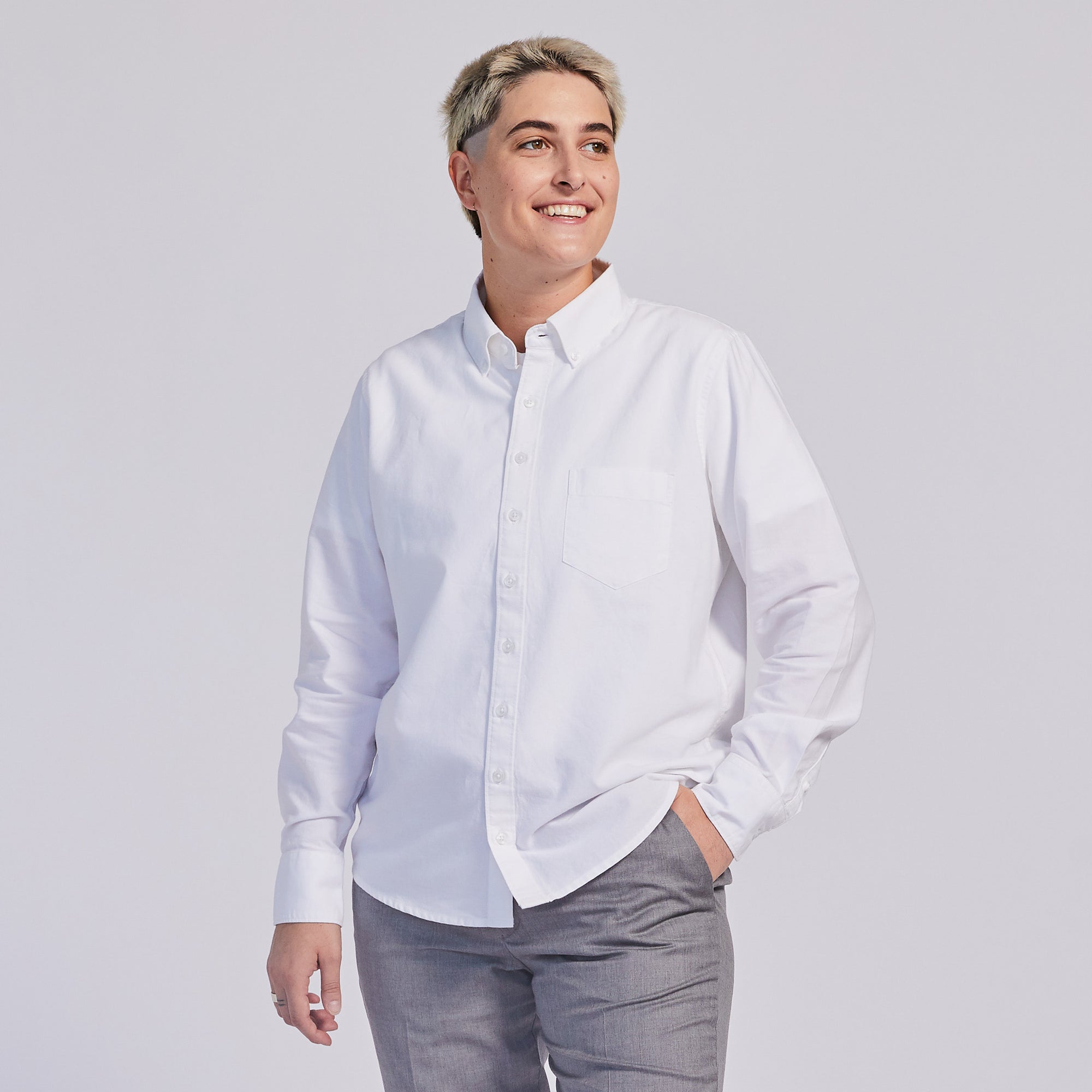 Women's white Oxford button down shirt