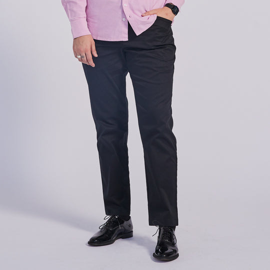 Women's black chinos with pink Oxford shirt by kirrin finch
