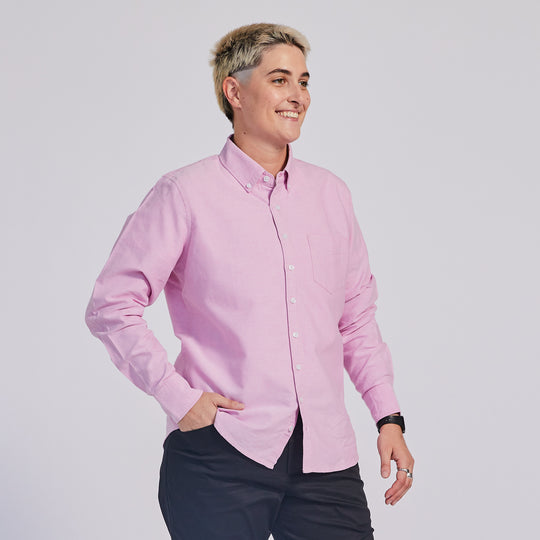 Pink long sleeve shirt with button down collar