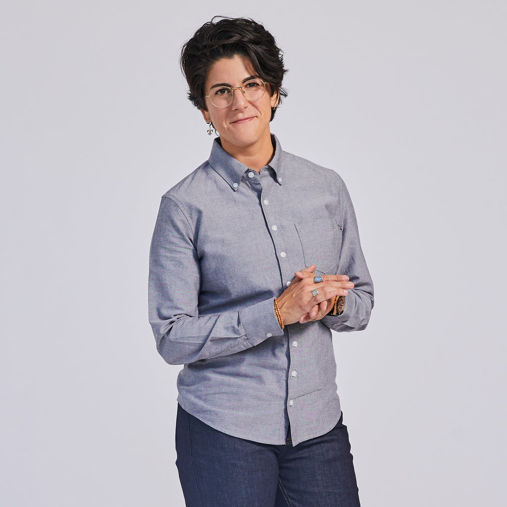Gray Oxford Button Down Shirt for Women, trans, and non-binary folks