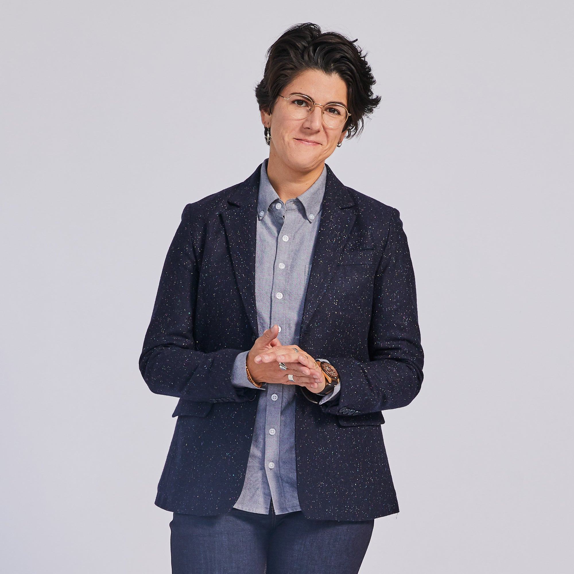 Rainbows dots navy stardust blazer for women, trans, and non-binary folk