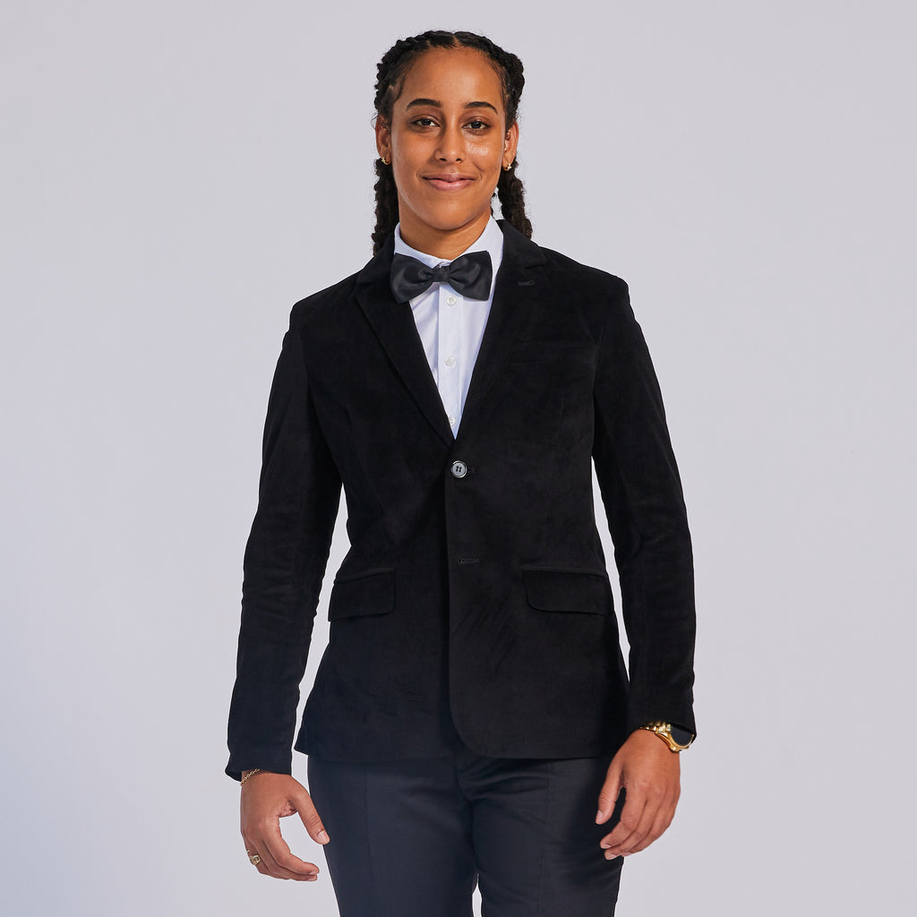 Black velvet blazer for masc presenting people
