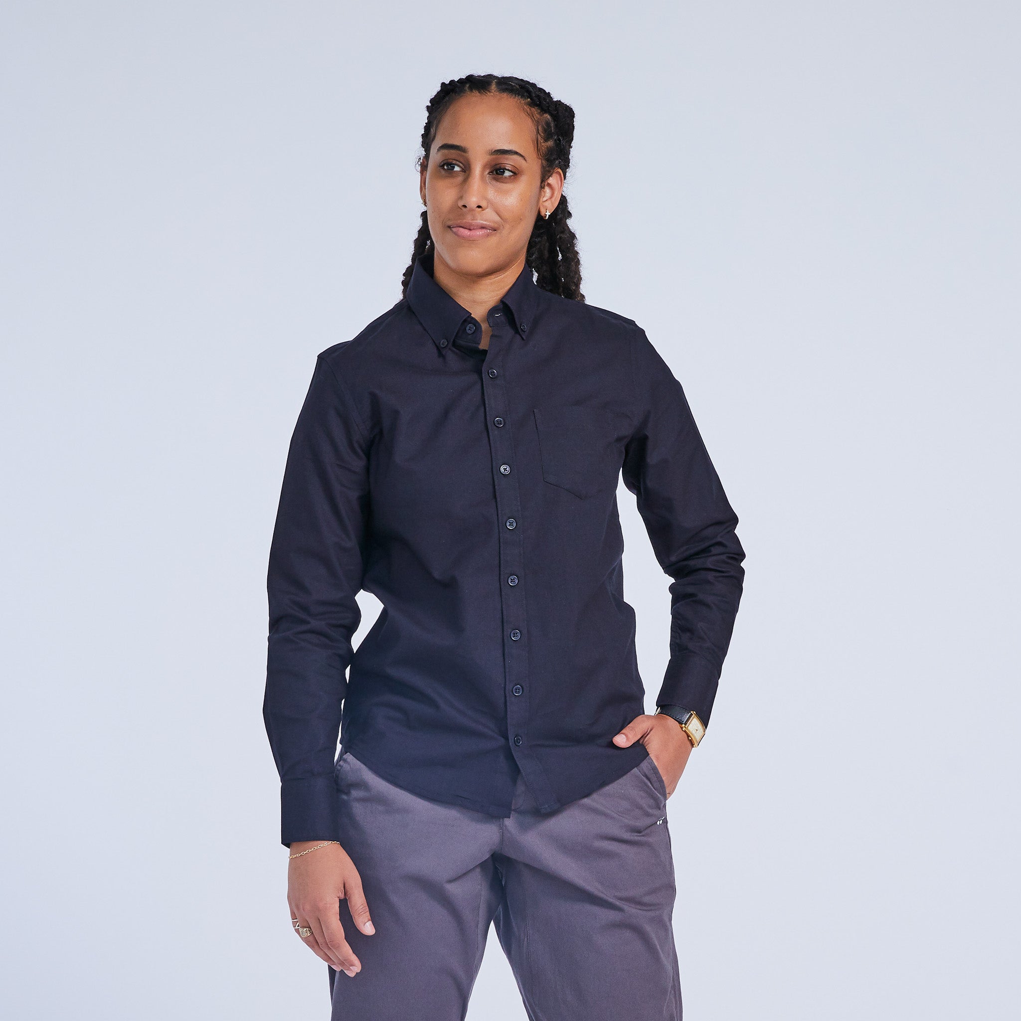 Women's Black Oxford Button-Down Shirt Kirrin Finch - Main Image