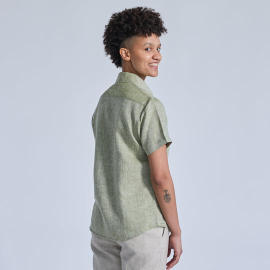Pistachio Linen Short-Sleeve Shirt