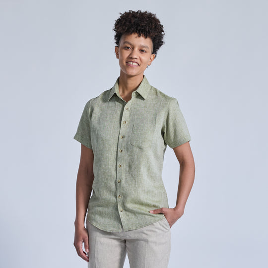 Pistachio Linen Short-Sleeve Shirt