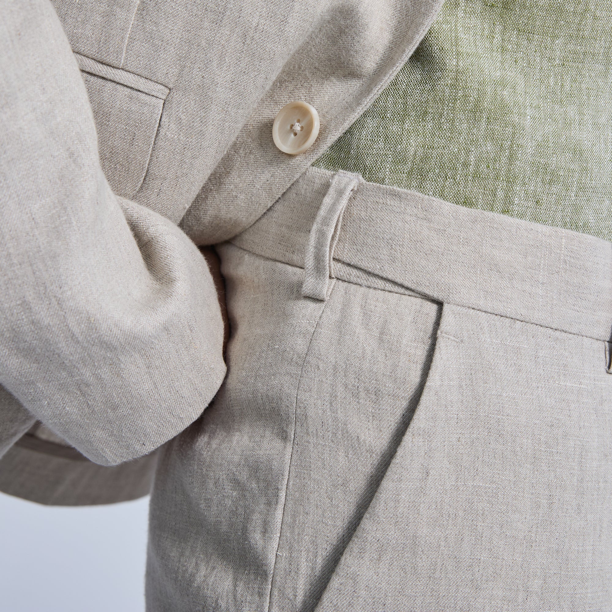 Women's oat linen dress pants.  Made by Kirrin Finch.