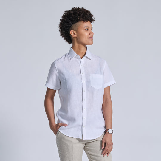 White Linen Short-Sleeve Shirt