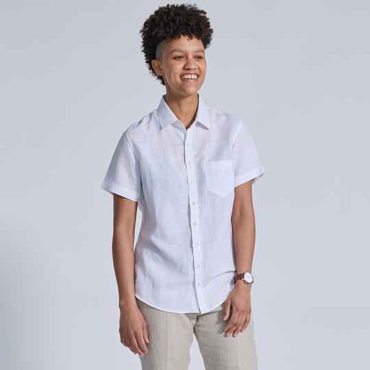 White Linen Short-Sleeve Shirt (Pre-Order)