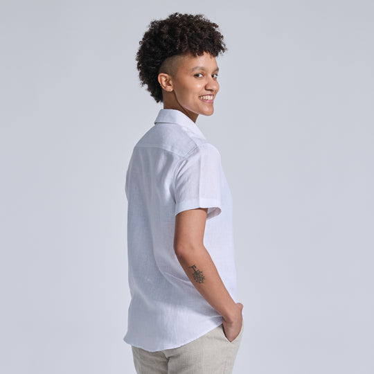 White Linen Short-Sleeve Shirt