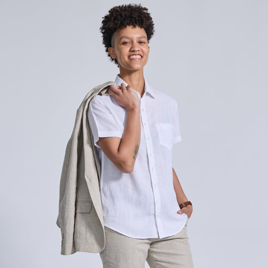White Linen Short-Sleeve Shirt (Pre-Order)