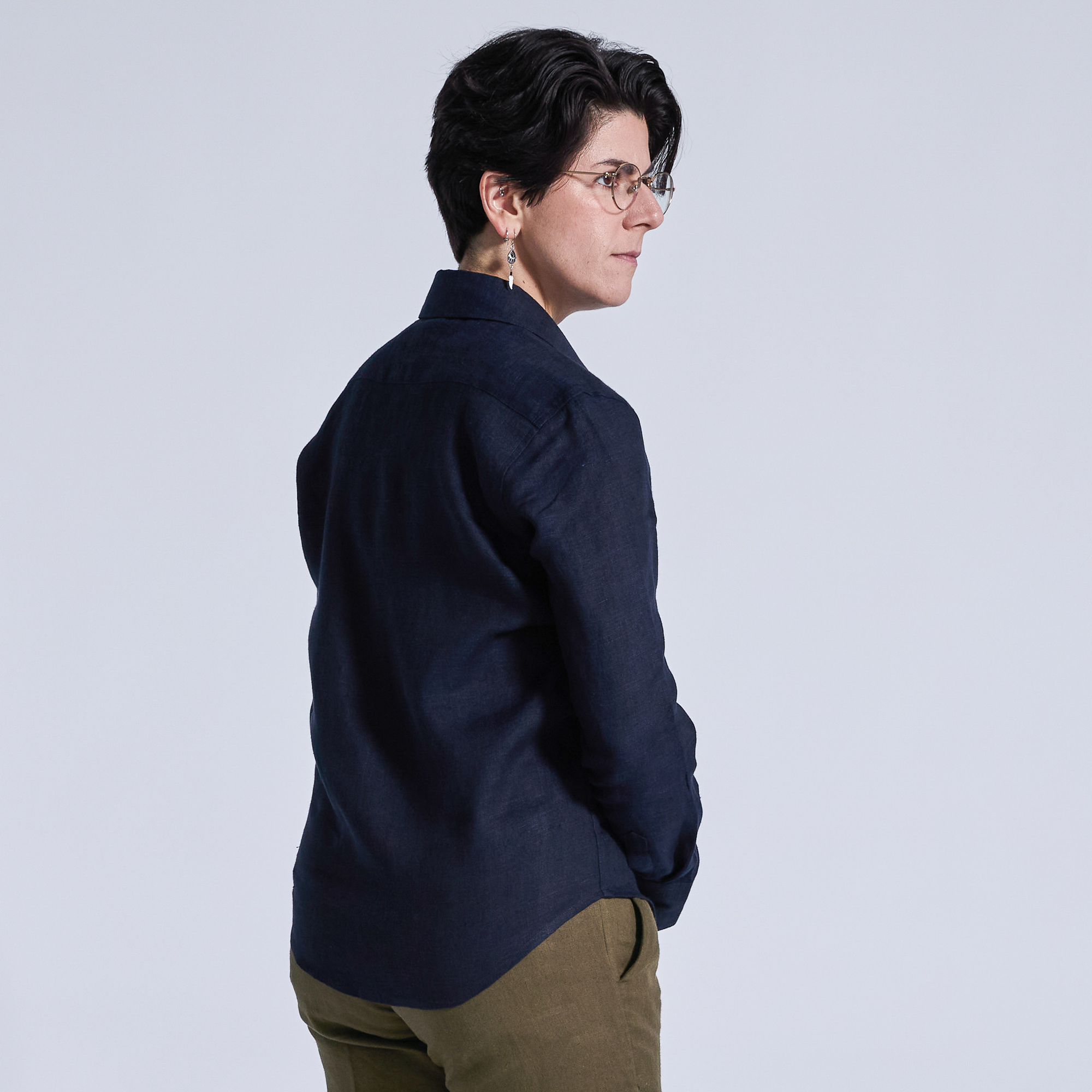 Midnight Sky long sleeve linen shirt with point collar
