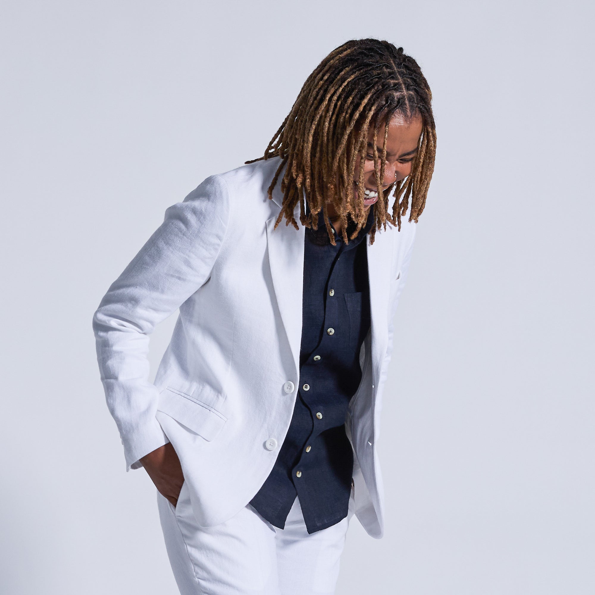 White Sand linen blazer made by Kirrin Finch.