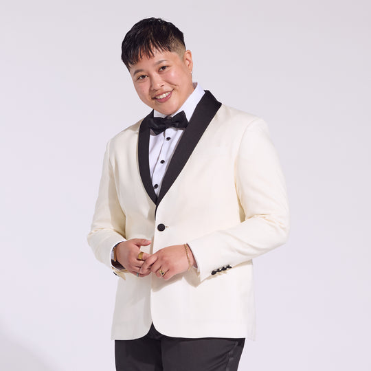 Ivory Tuxedo Blazer for women, trans, masc, and non-binary folk