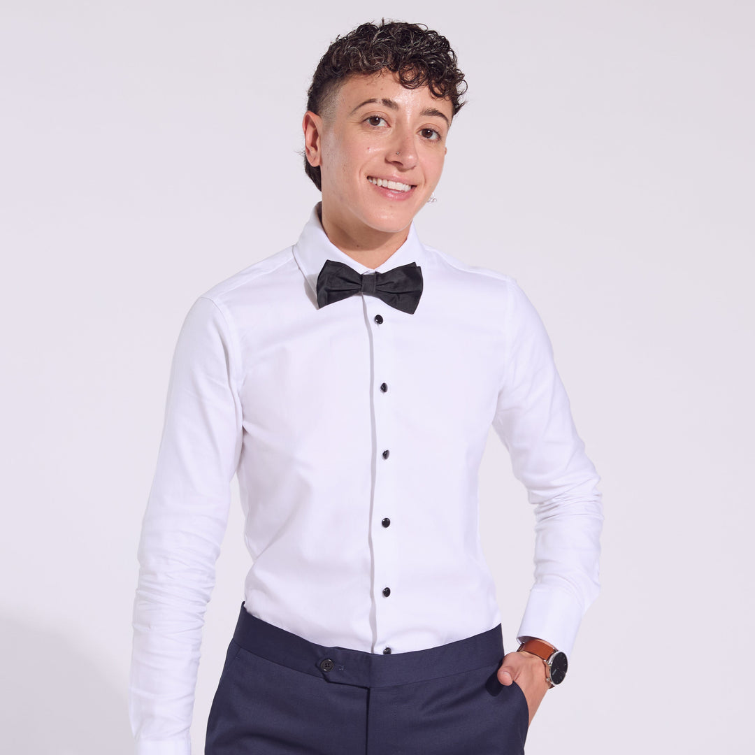 white bow tie white shirt