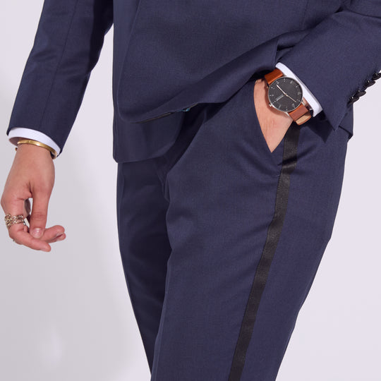 Midnight Navy Blue Tuxedo pants with deep pockets for women, trans, masc, and non-binary folks