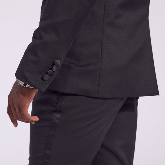 Black Noir Tuxedo with Stain covered cuff buttons