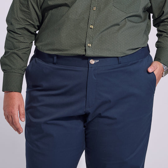 Navy chinos made by Kirrin Finch.