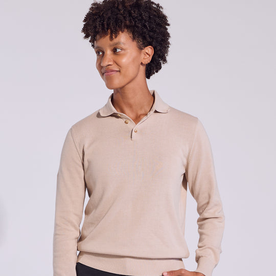 Cream Long Sleeve Polo Sweater (Pre-Order)