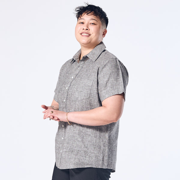 Androgynous Ash Gray Linen Short-Sleeve Shirt | Kirrin Finch