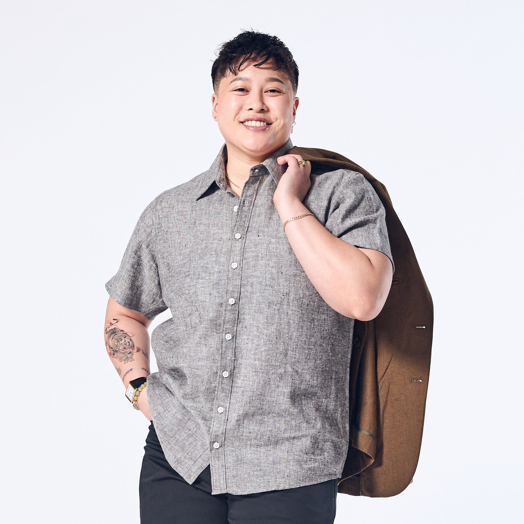 Womens Ash Gray Linen Shirt