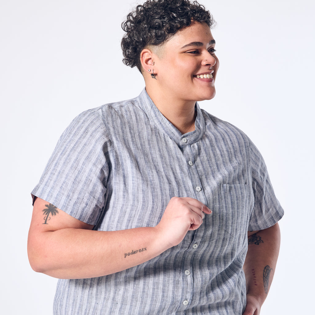 Androgynous Coastal Blue Linen Shirt