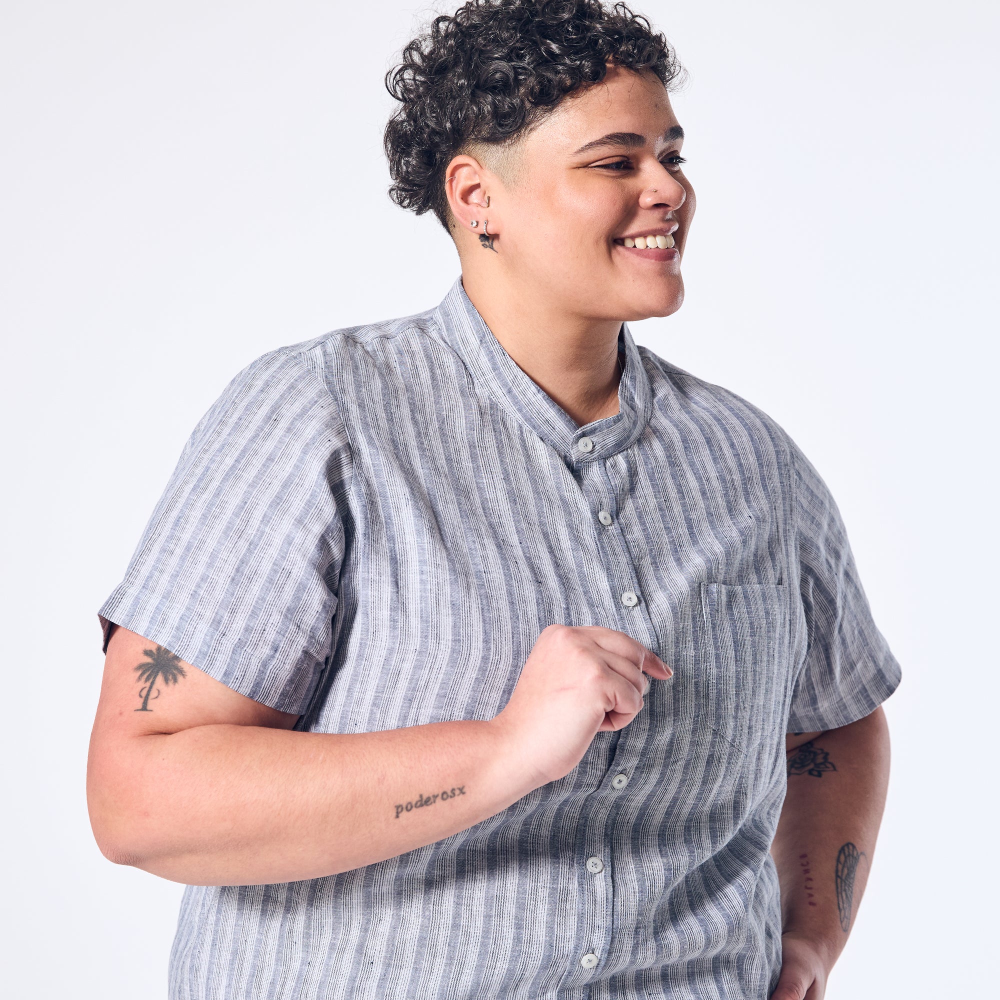 Androgynous Coastal Blue Linen Shirt