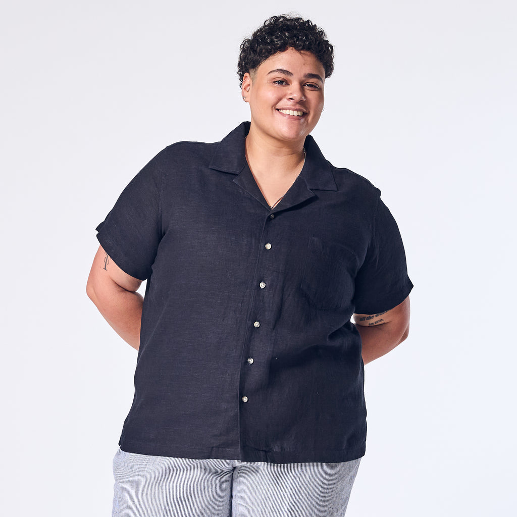 Womens Marine Linen Camp Shirt made by Kirrin Finch