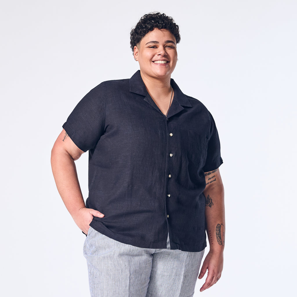 Androgynous Marine Linen Camp Shirt