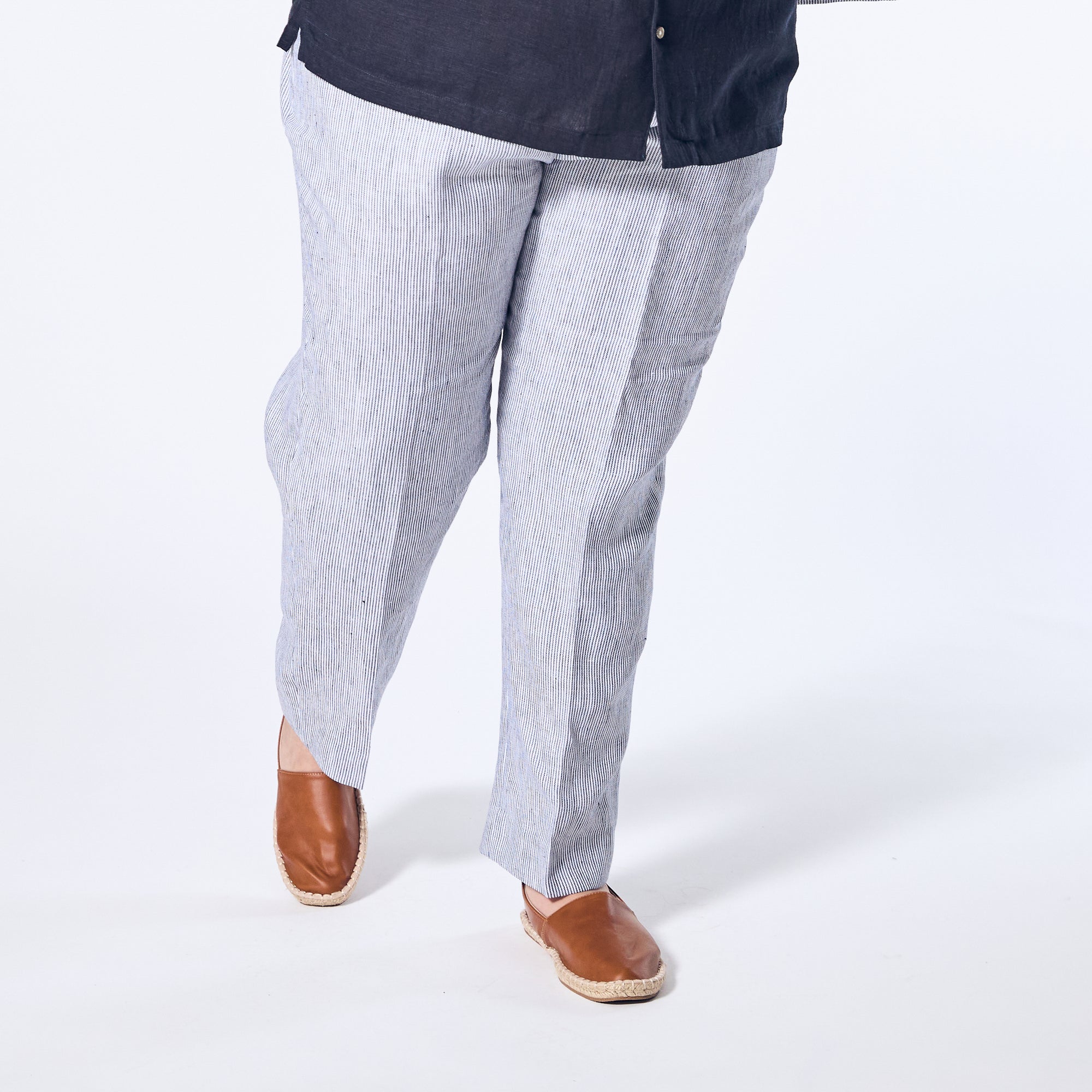 Hampton Blue Stripe Linen Dress Pants made by Kirrin Finch
