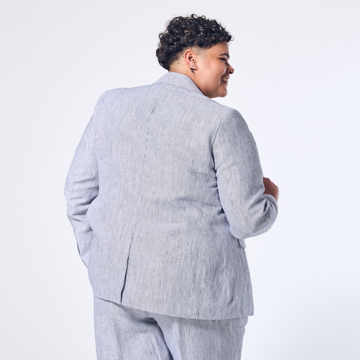 Women's Blue Stripe Linen blazer