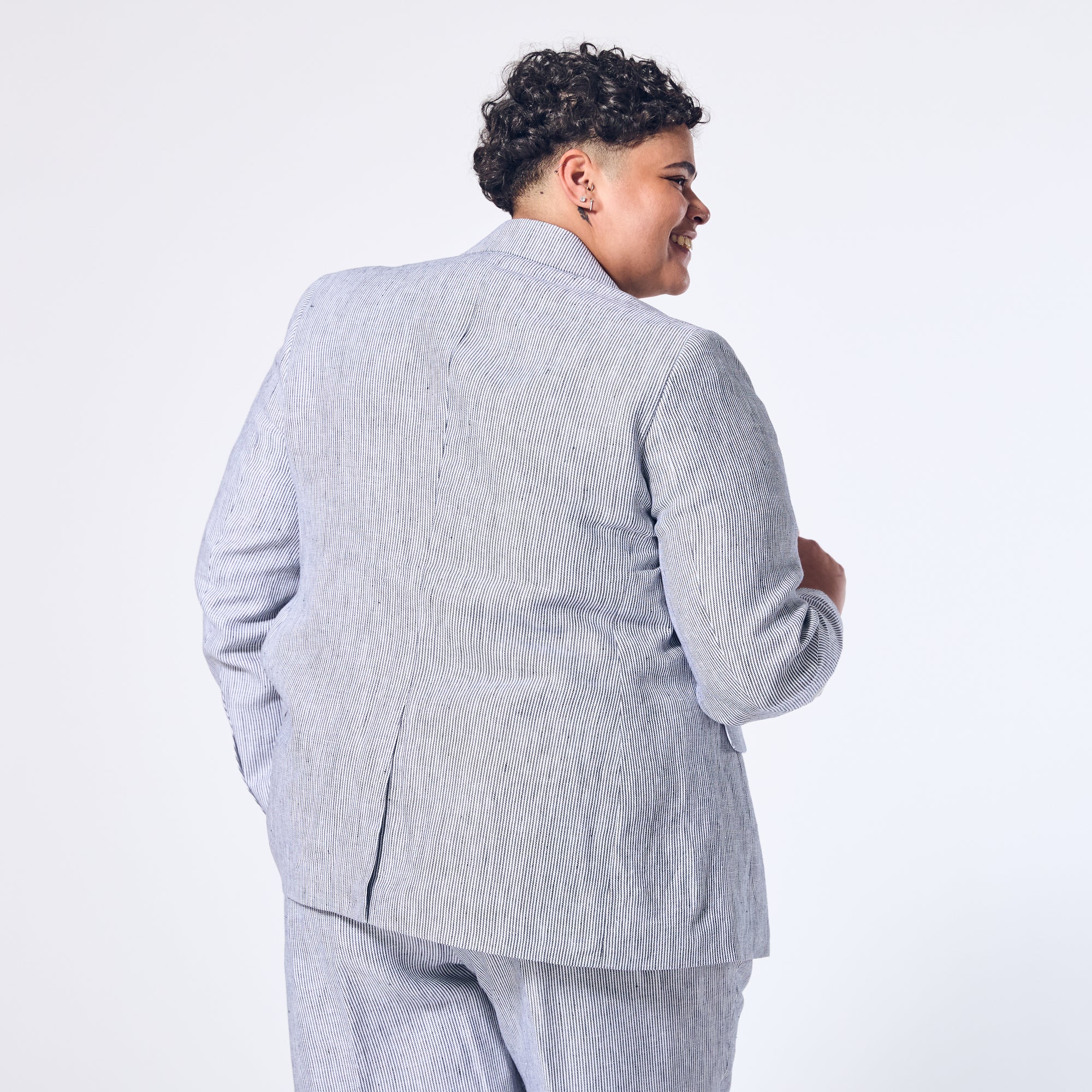 Women's Blue Stripe Linen blazer