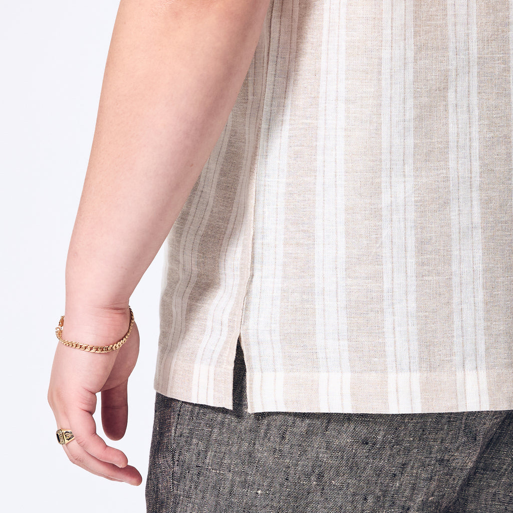 Womens Sand Wide Stripe Linen Camp Shirt