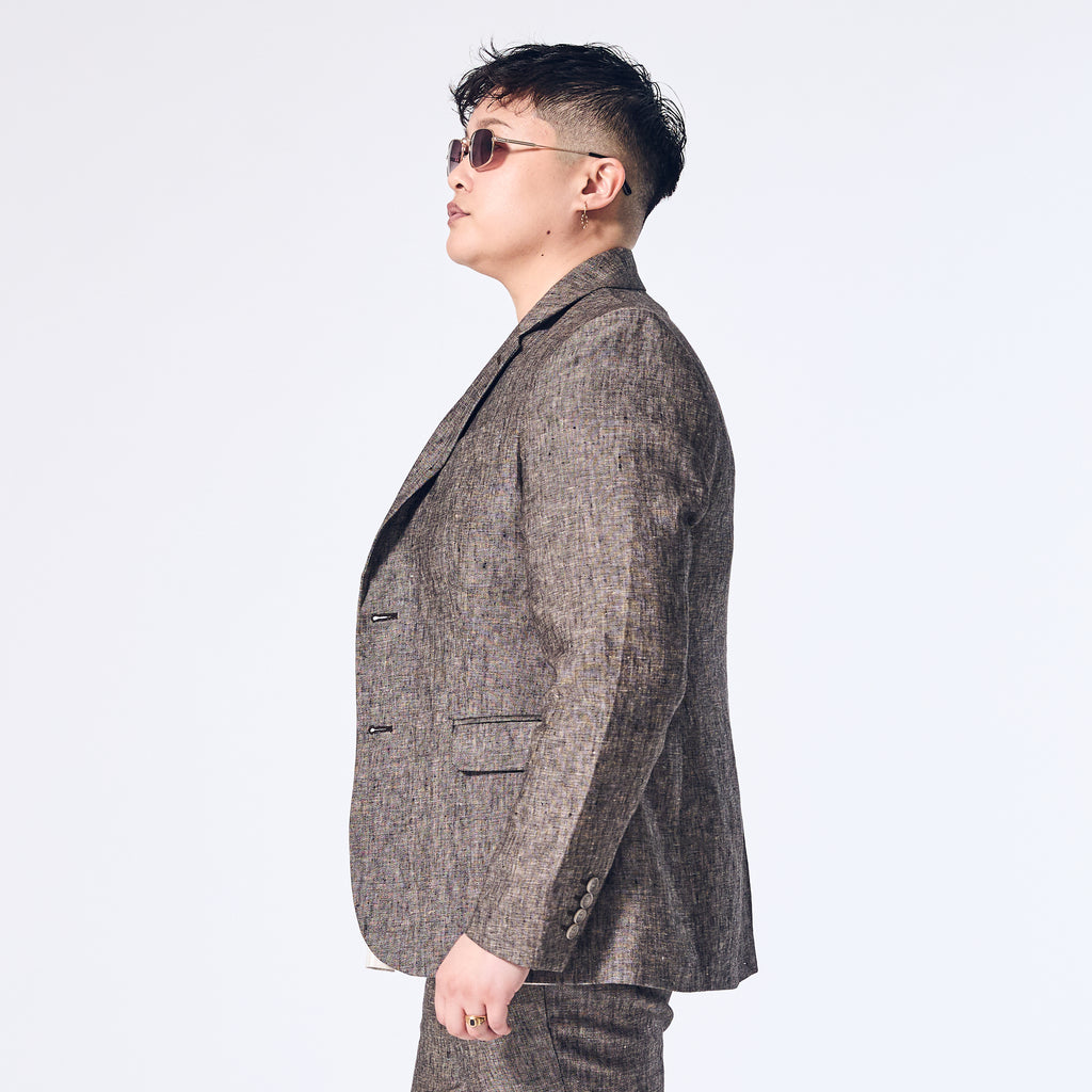 Driftwood linen blazer made by Kirrin Finch.