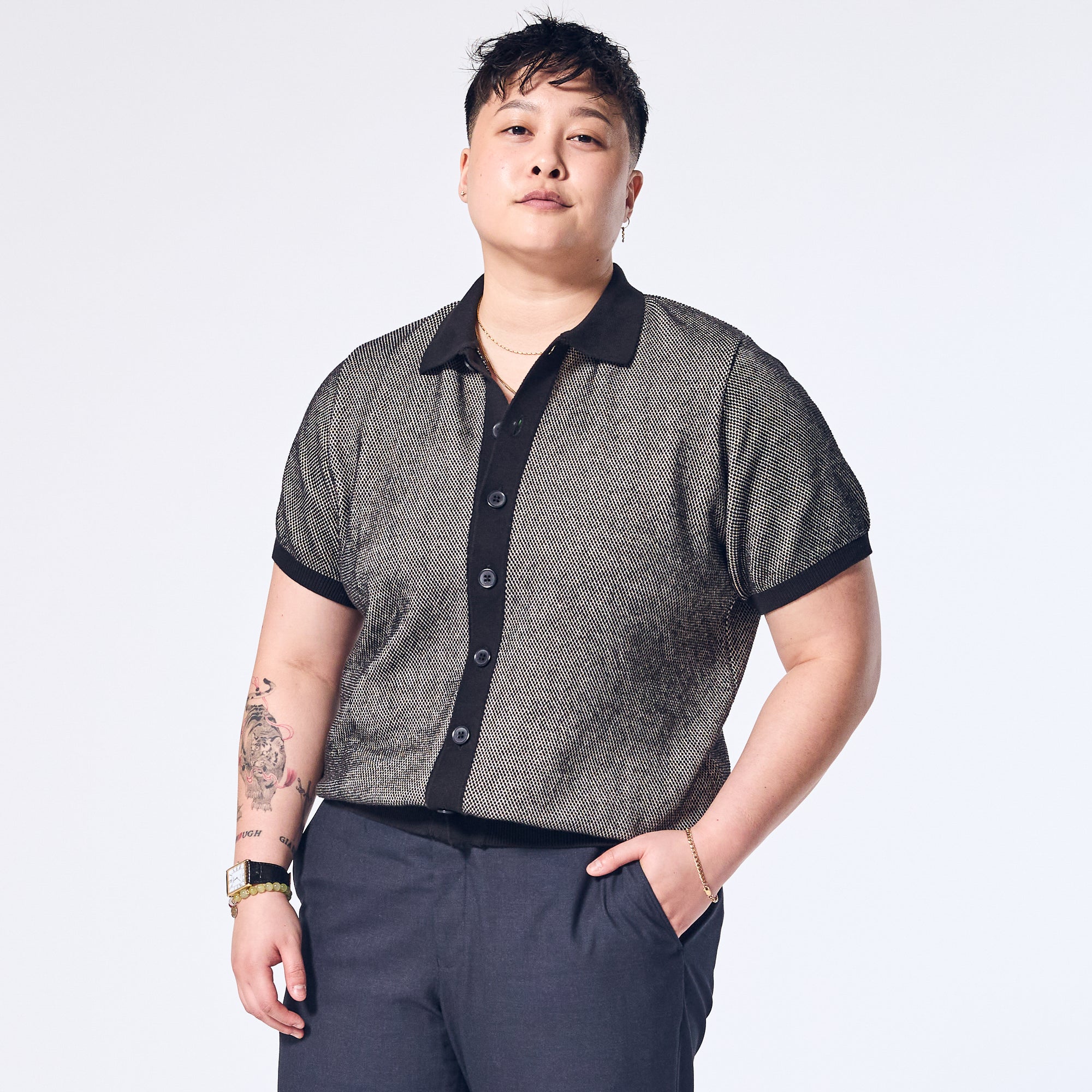 Twilight Short Sleeve Cardigan Sweater made for women, trans, masc, and non-binary folk.