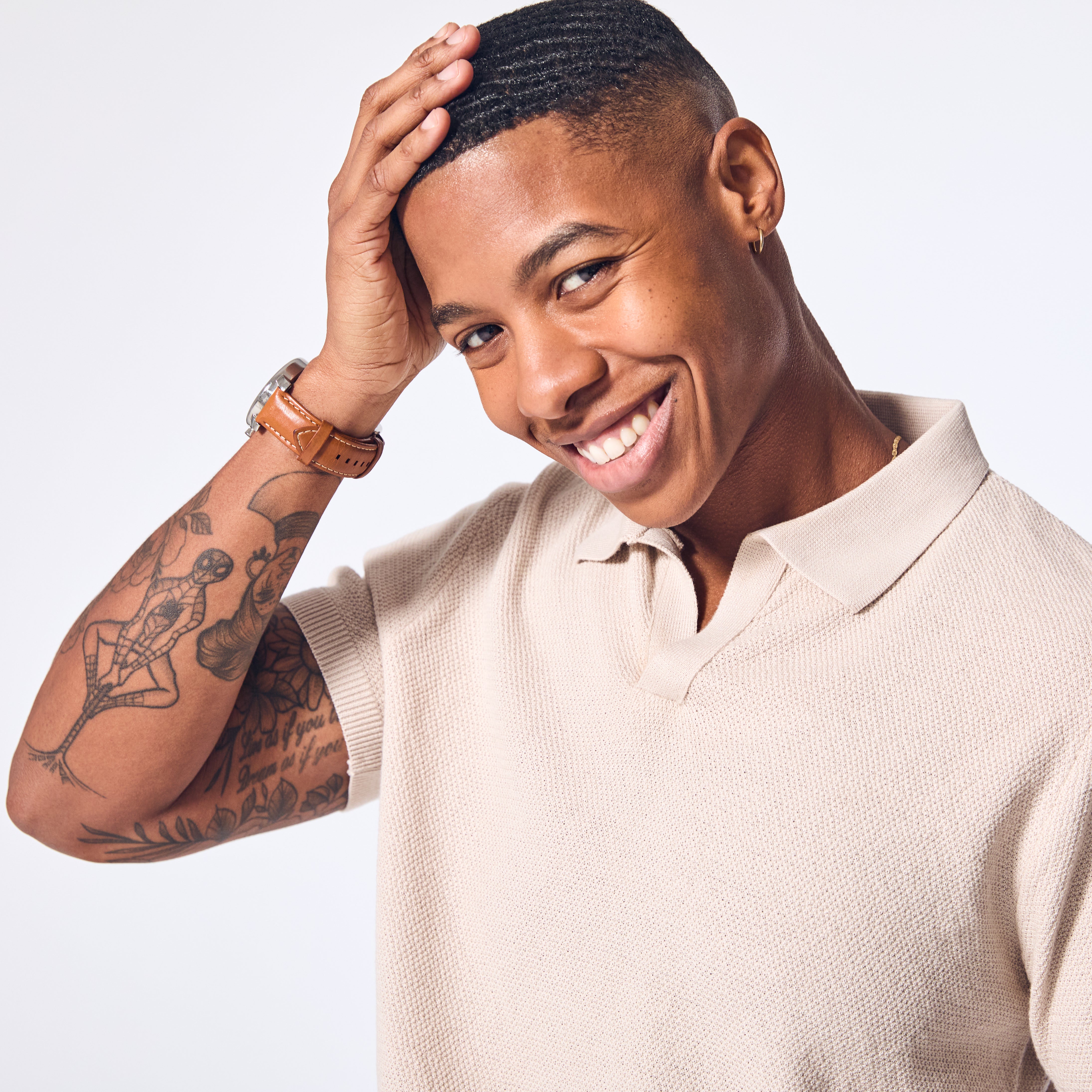 Androgynous Short Sleeve Knit Johnny Collar Polo | Kirrin Finch