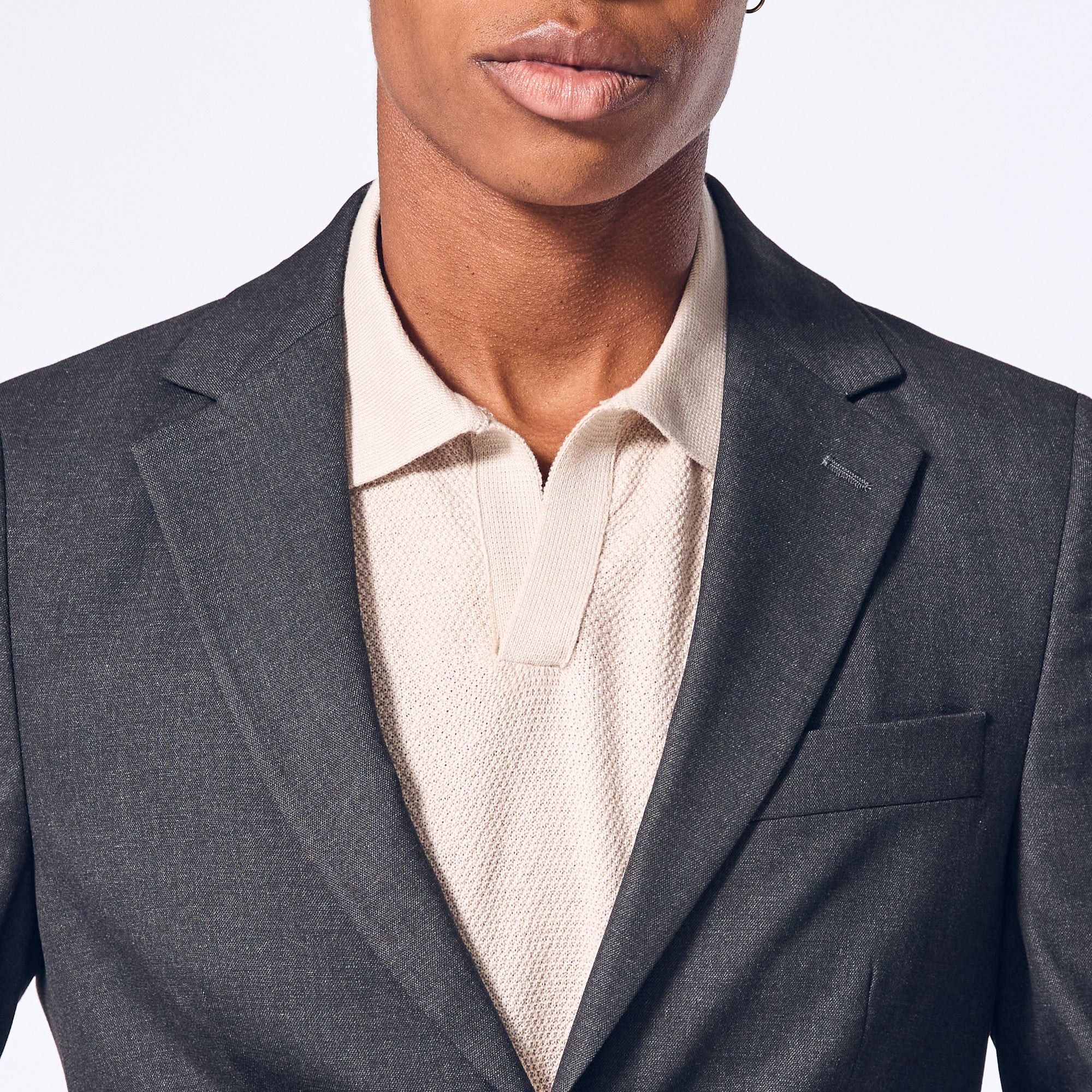 Seashell Johnny Collar Polo made for women, trans, masc, and non-binary folk.