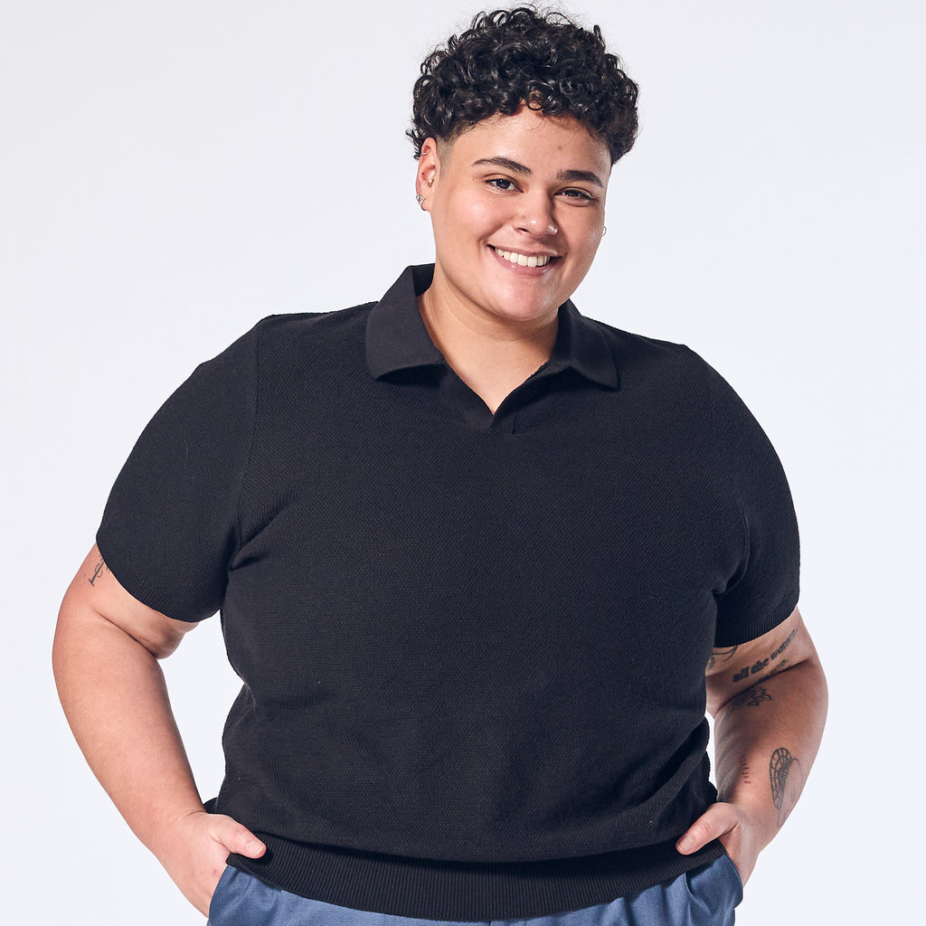 Carbon Johnny Collar Polo made for women, trans, masc, and non-binary folk.