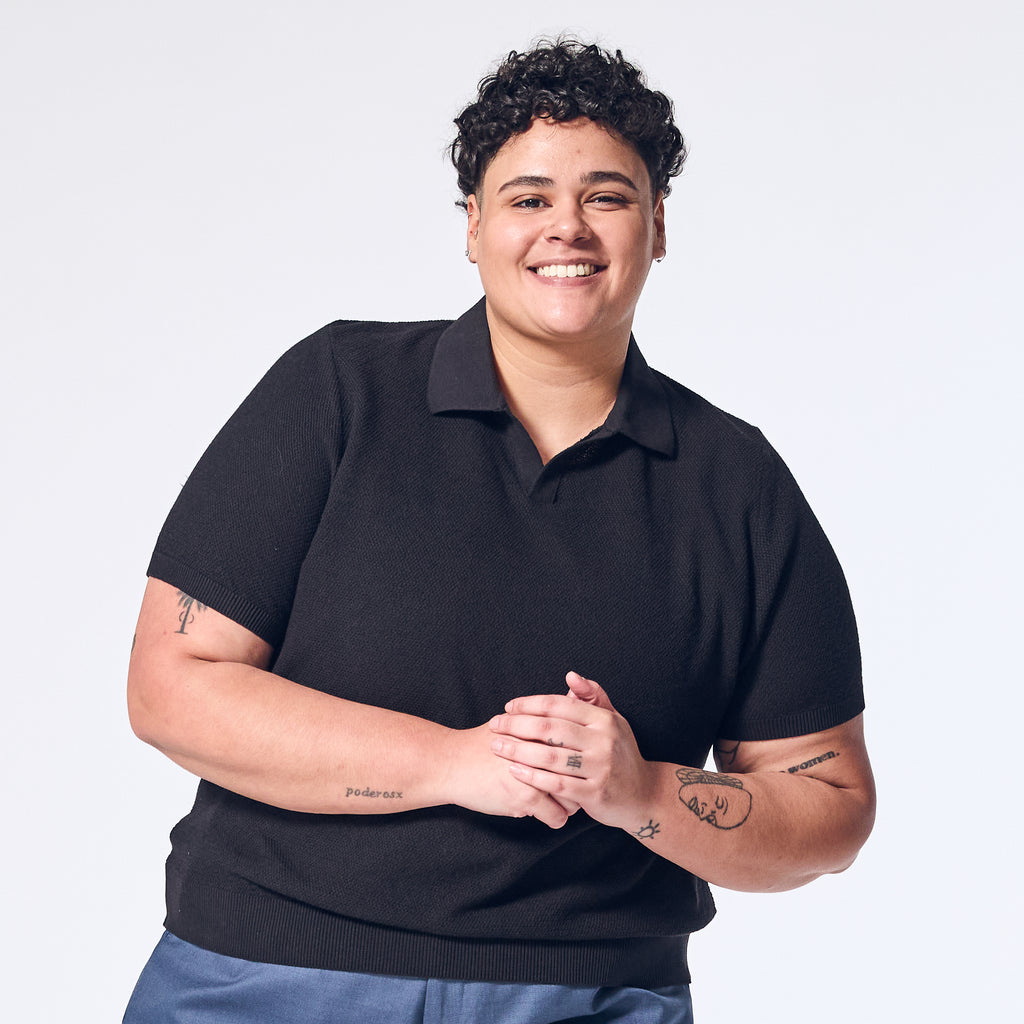 Womens Carbon Johnny Collar Polo made by Kirrin Finch