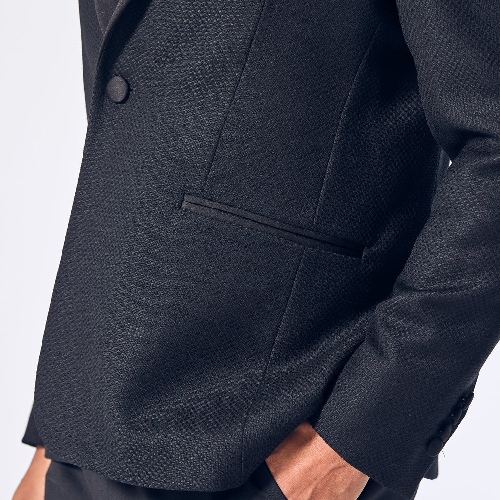 Basketweave texture on Kirrin Tuxedo Blazer